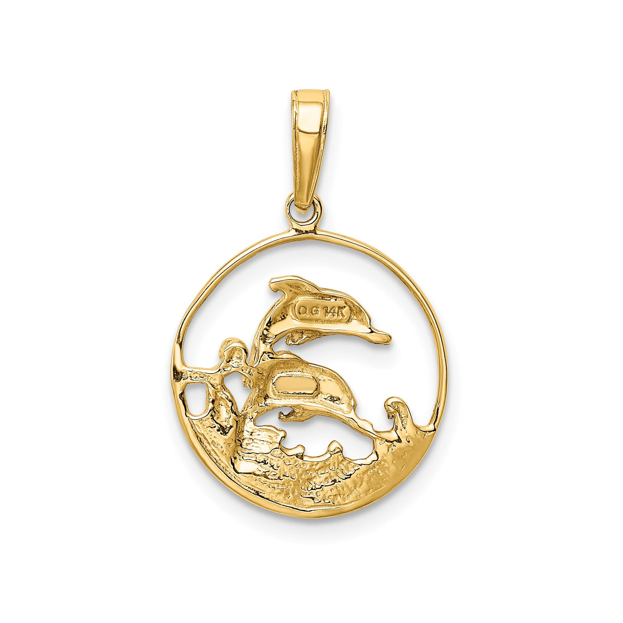 14k Multi-Tone Gold Dolphin Pendant with Rhodium Accent, Ocean Wave Design