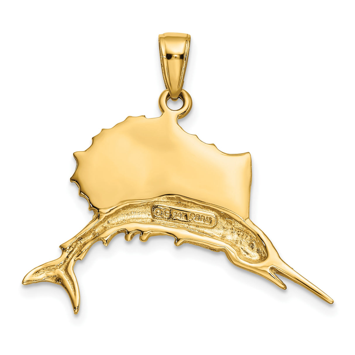14k Two-Tone Gold Sailfish Pendant with Rhodium Accents, Nautical Marlin Design