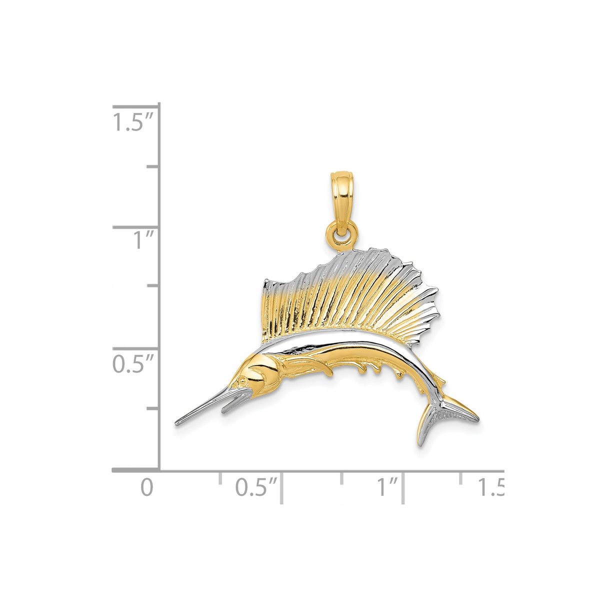 14k Two-Tone Gold Sailfish Pendant with Rhodium Accents, Nautical Marlin Design