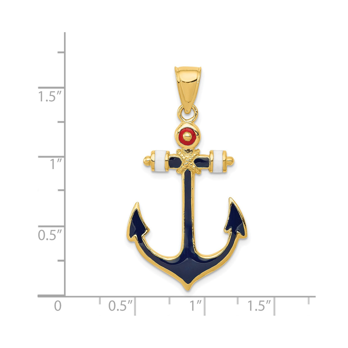 14k Yellow Gold Anchor Pendant with Red White Blue Enamel, Nautical Symbol