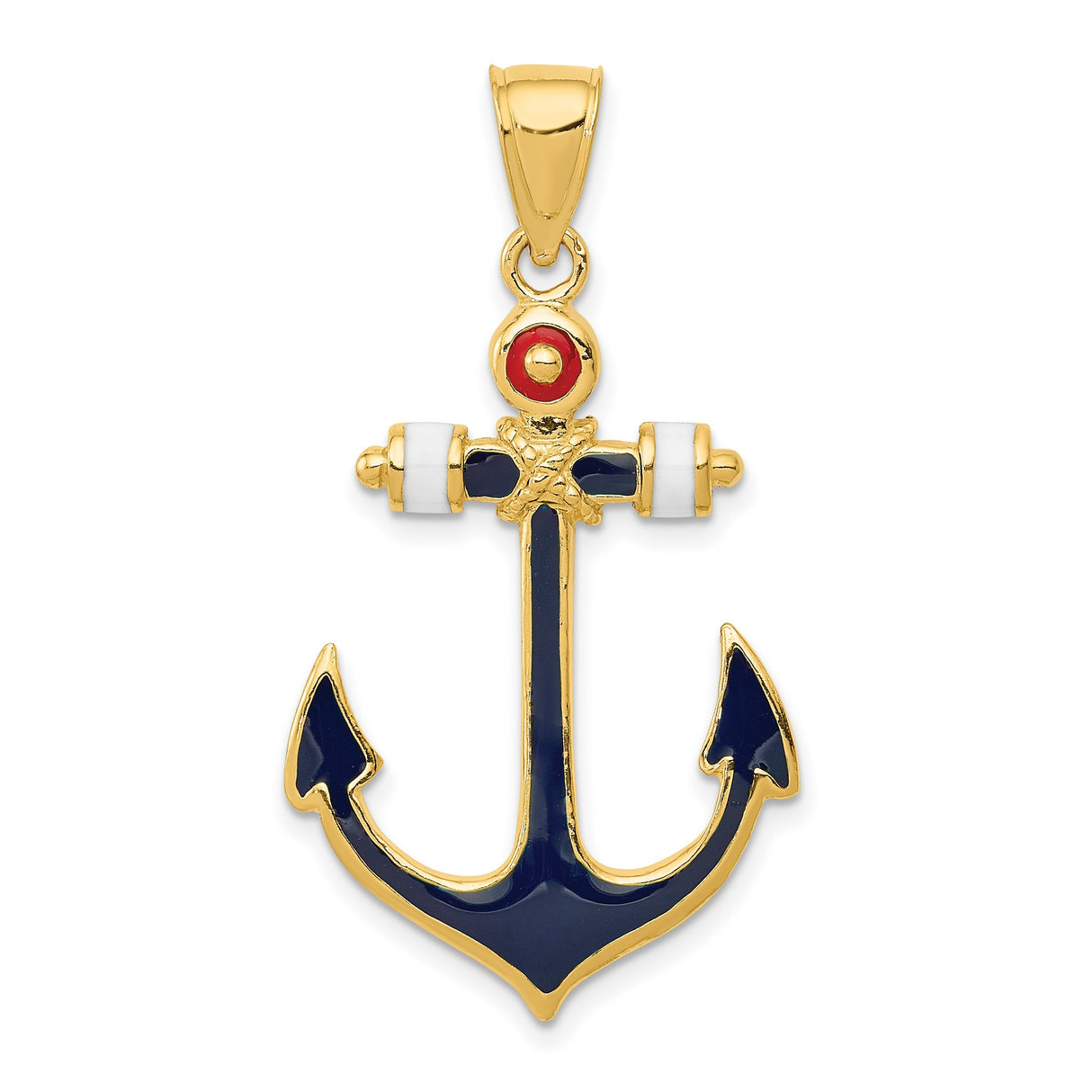 14k Yellow Gold Anchor Pendant with Red White Blue Enamel, Nautical Symbol