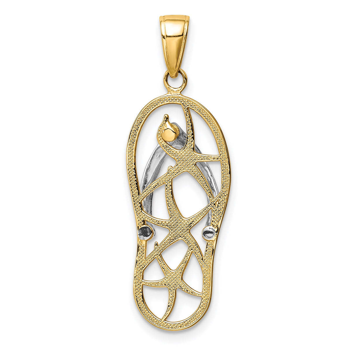 14k Two-Tone Gold Flip-Flop Pendant with Starfish Accents, Nautical Beach Charm