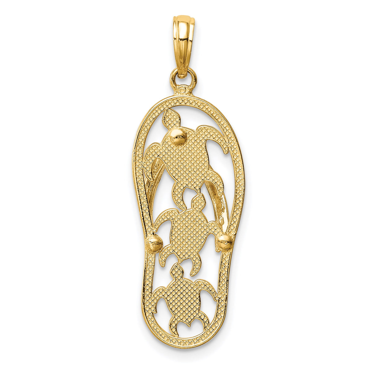 14k Two-Tone Gold Flip-Flop Pendant with Cut-Out Sea Turtles, Coastal Beach Charm