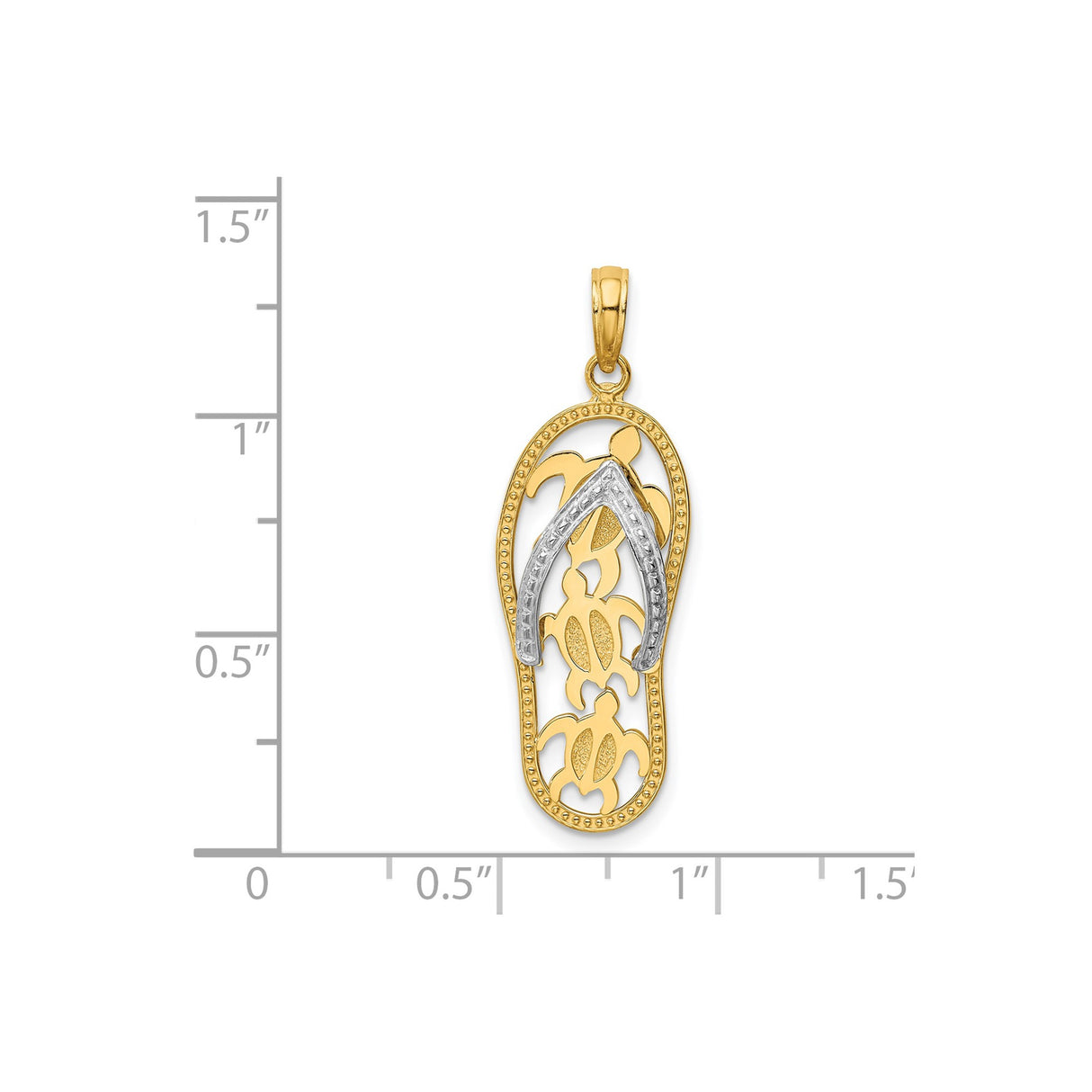 14k Two-Tone Gold Flip-Flop Pendant with Cut-Out Sea Turtles, Coastal Beach Charm