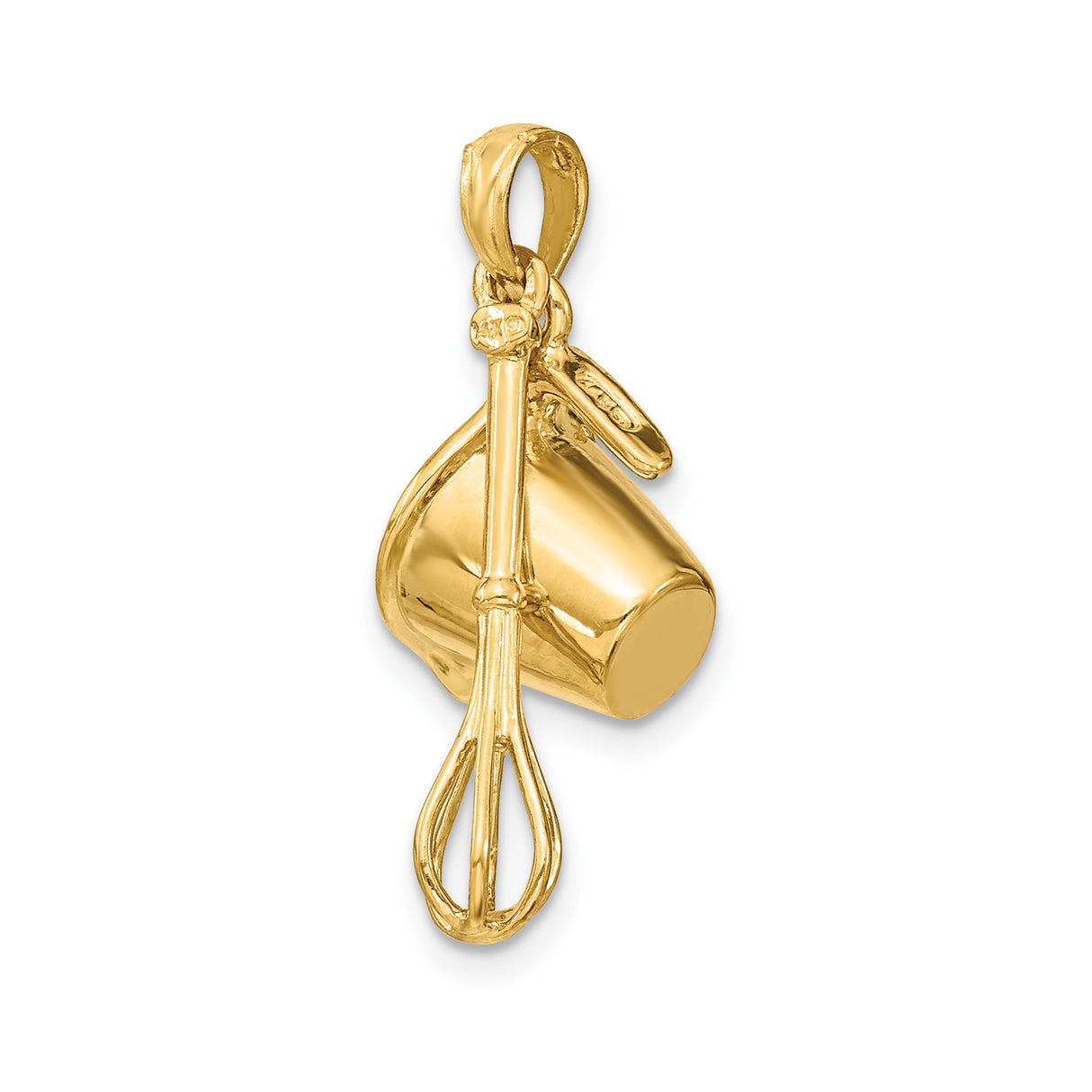 14k Yellow Gold Pendant, Measuring Cup and Whisk Kitchen Tool Charm for Culinary Enthusiasts