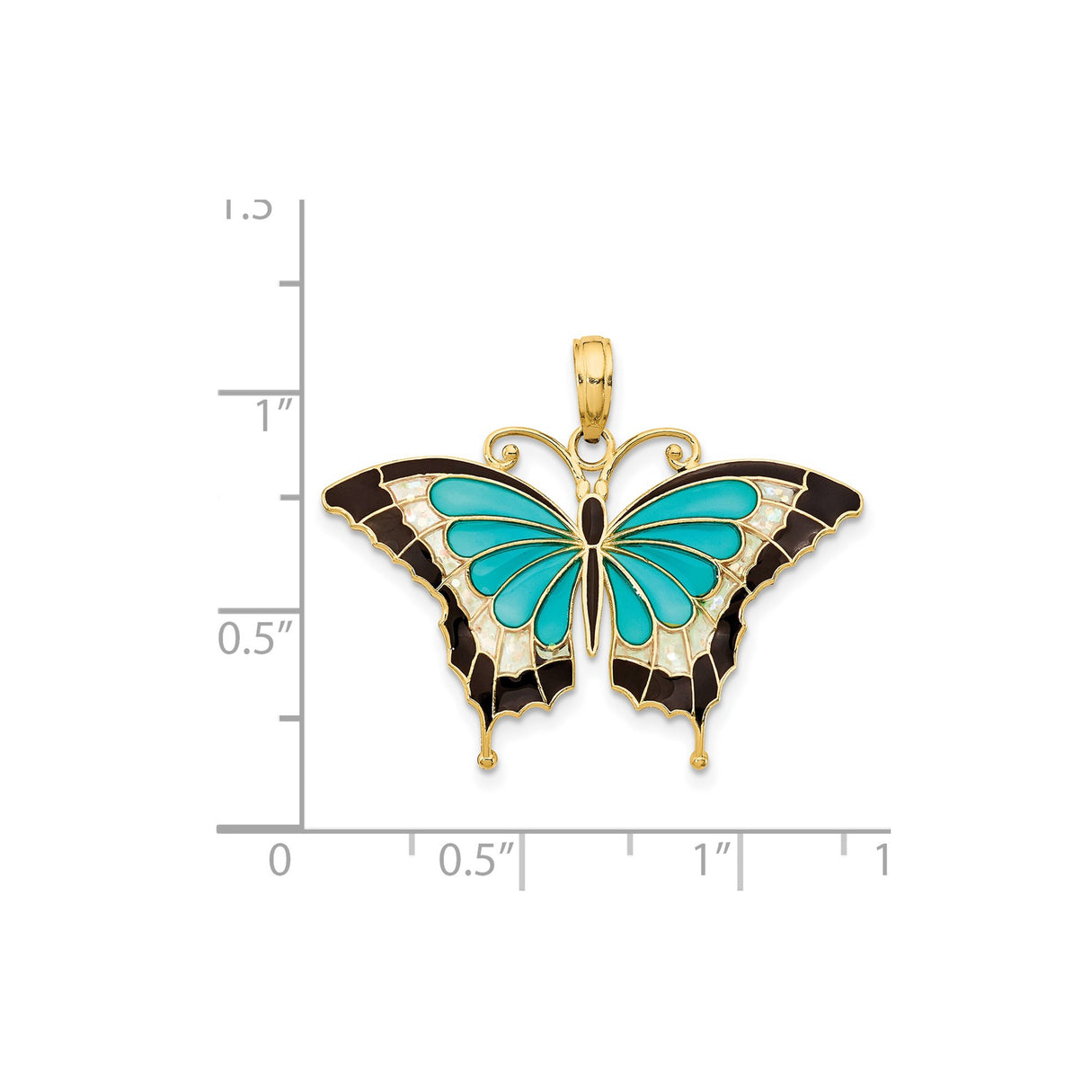 14k Yellow Gold Butterfly Pendant with Turquoise and Black Enamel, Nature Inspired Design
