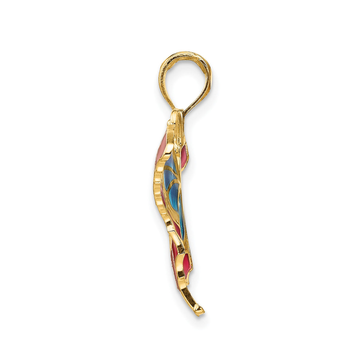 14k Yellow Gold Butterfly Pendant with Blue Pink White Enamel Accents, Nature Inspired Design