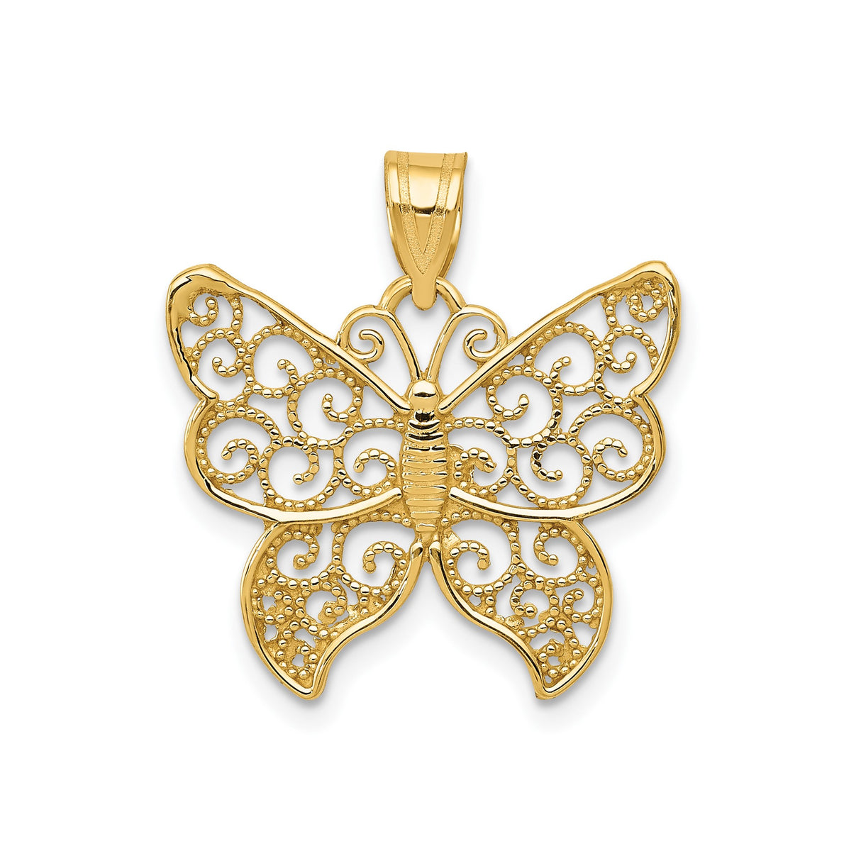 14k Yellow Gold Butterfly Pendant with Filigree Design, Symbol of Transformation and Freedom
