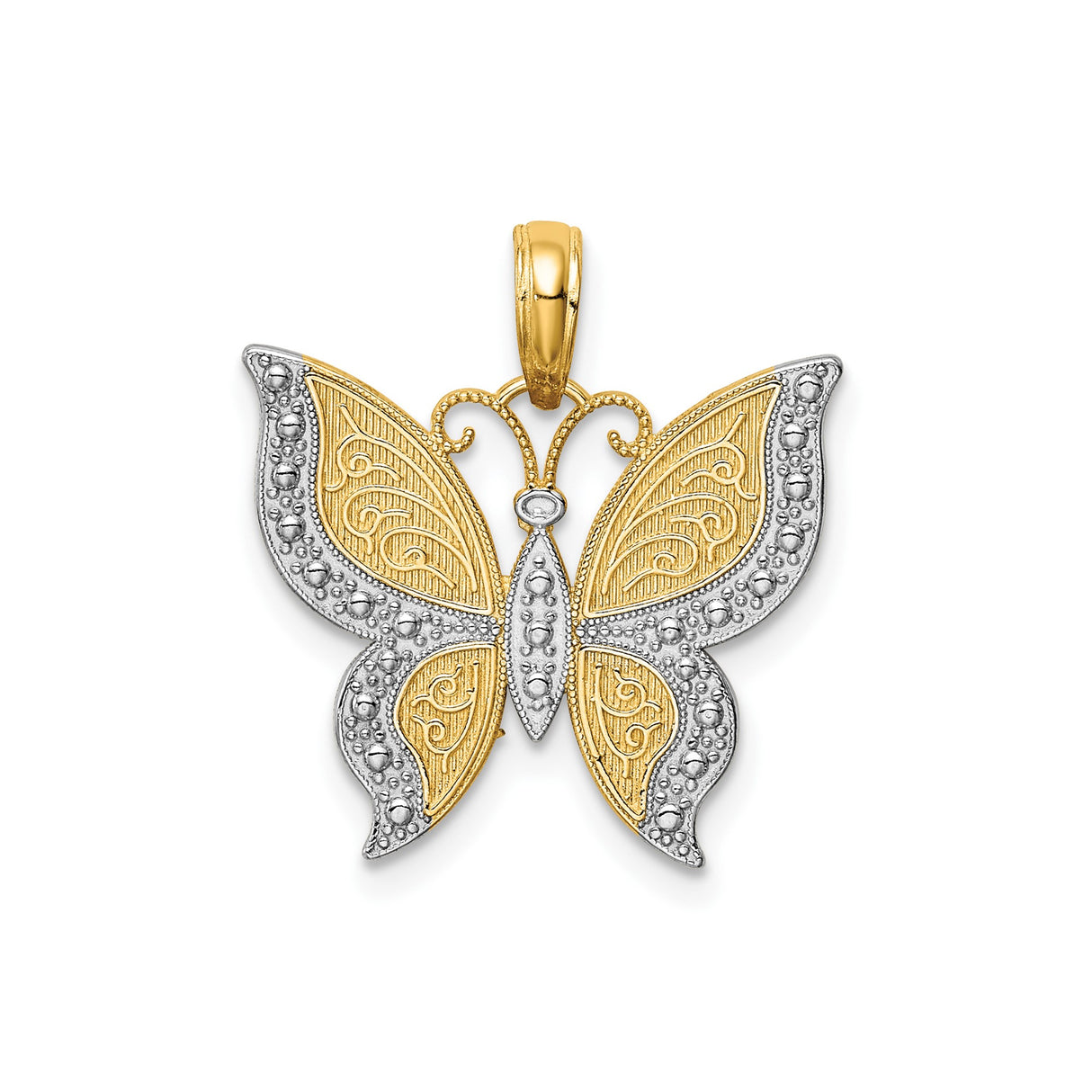 14k Multi-Tone Gold Butterfly Pendant with Intricate Filigree Design for Women