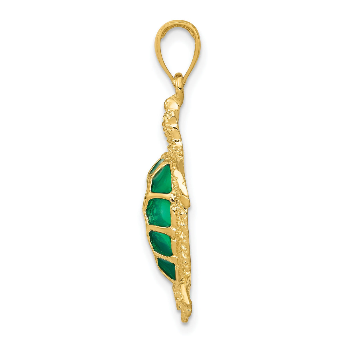14k Yellow Gold Turtle Pendant with Green Enamel Shell, Ocean-Inspired Charm