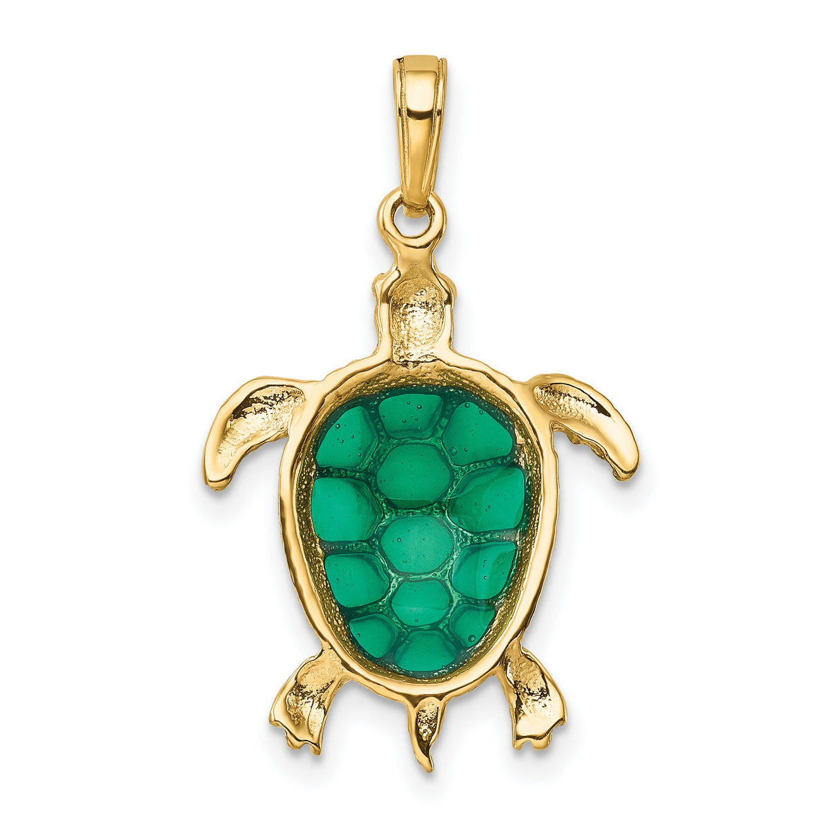14k Yellow Gold Turtle Pendant with Green Enamel Shell, Ocean-Inspired Charm