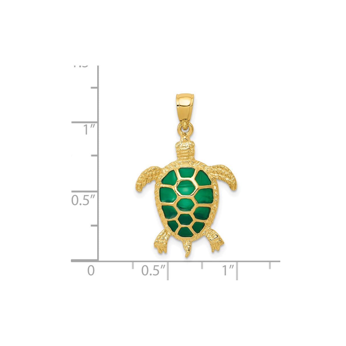 14k Yellow Gold Turtle Pendant with Green Enamel Shell, Ocean-Inspired Charm