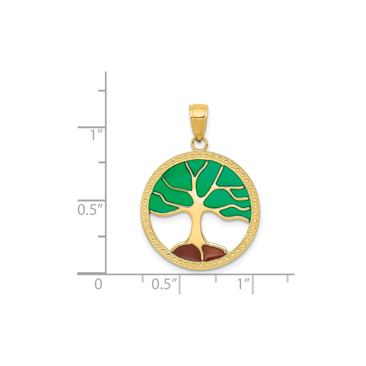 14k Yellow Gold Tree of Life Pendant with Green and Red Enamel, Zen Yoga Inspired Charm for Women