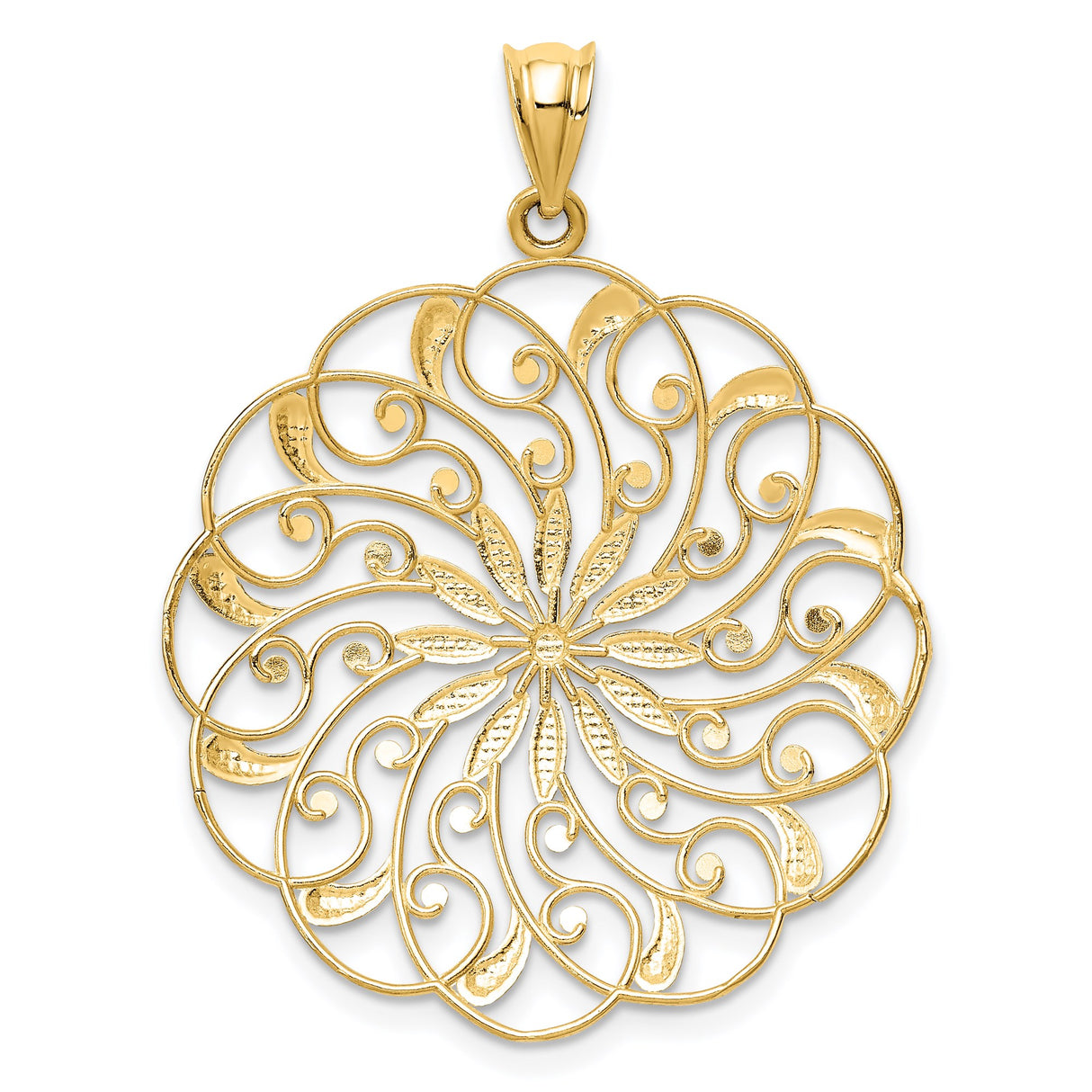 14k Multi-Tone Gold Filigree Pendant, Floral Mandala Design, Bohemian Style Jewelry for Women