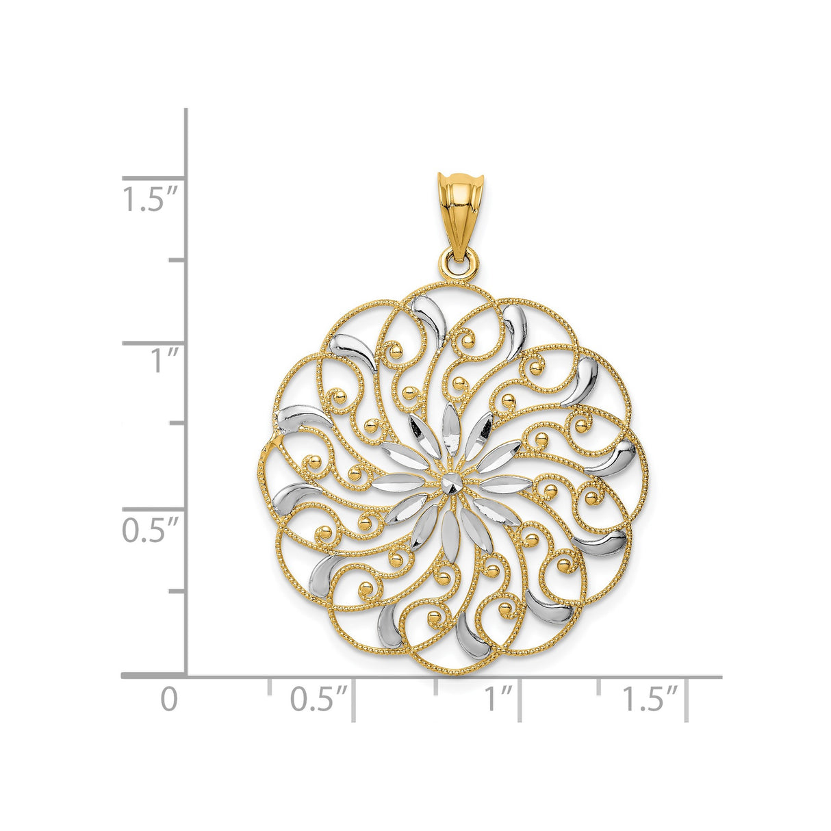 14k Multi-Tone Gold Filigree Pendant, Floral Mandala Design, Bohemian Style Jewelry for Women
