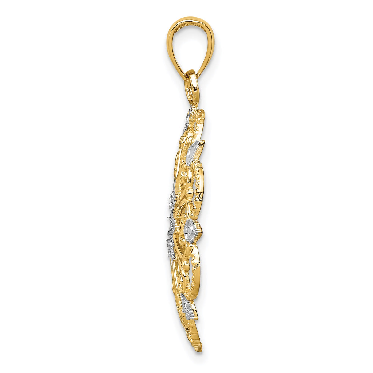 14k Multi-Tone Gold Medallion Pendant with Filigree Floral Starburst and Milgrain Detailing