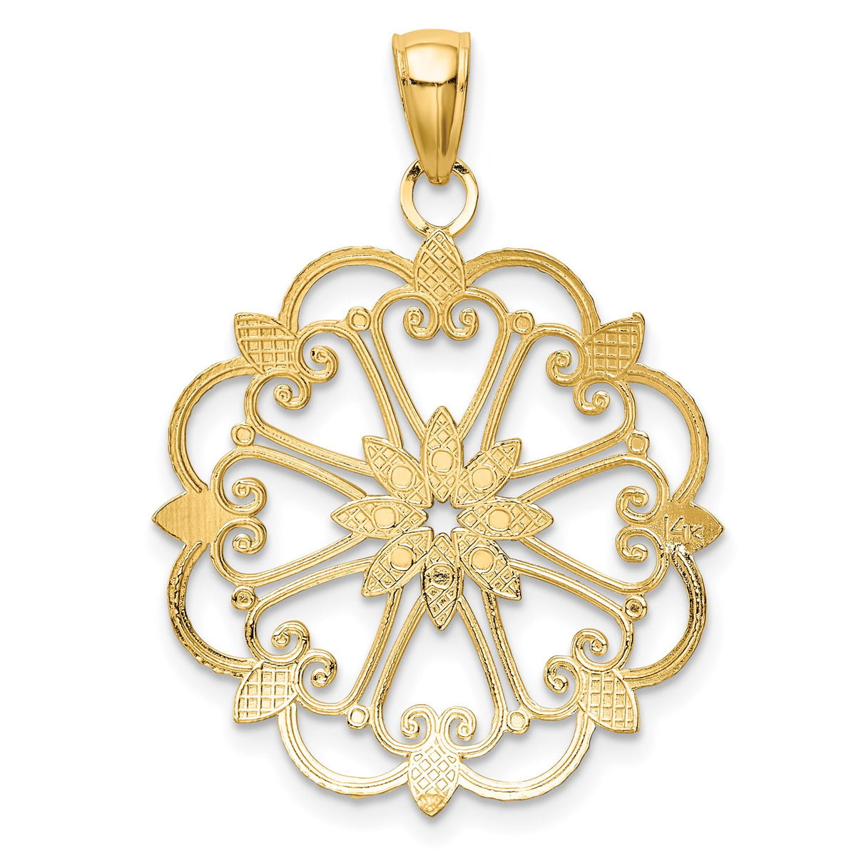 14k Multi-Tone Gold Medallion Pendant with Filigree Floral Starburst and Milgrain Detailing
