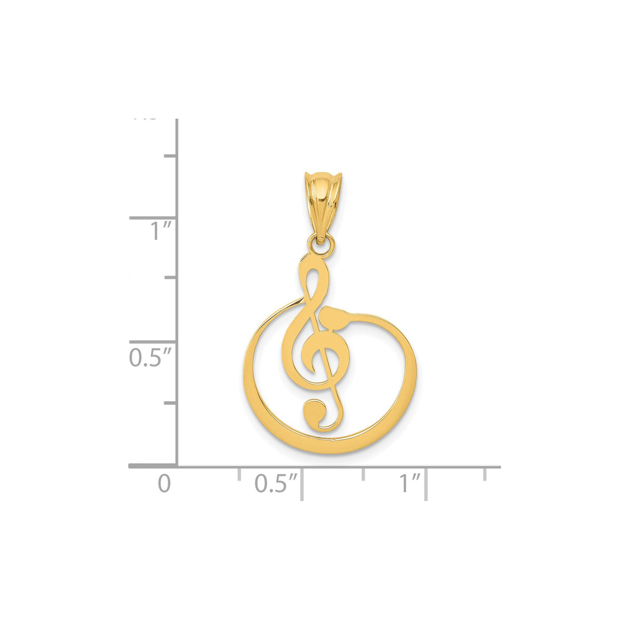14k Yellow Gold Treble Clef Pendant, Musical Note Cutout Charm for Women or Unisex Wear