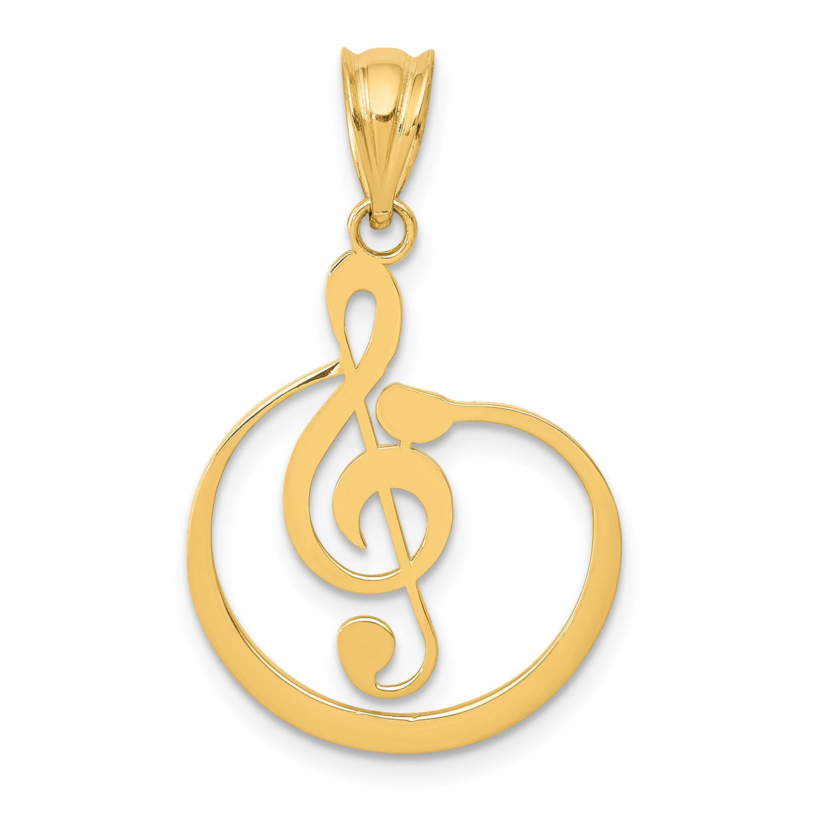 14k Yellow Gold Treble Clef Pendant, Musical Note Cutout Charm for Women or Unisex Wear
