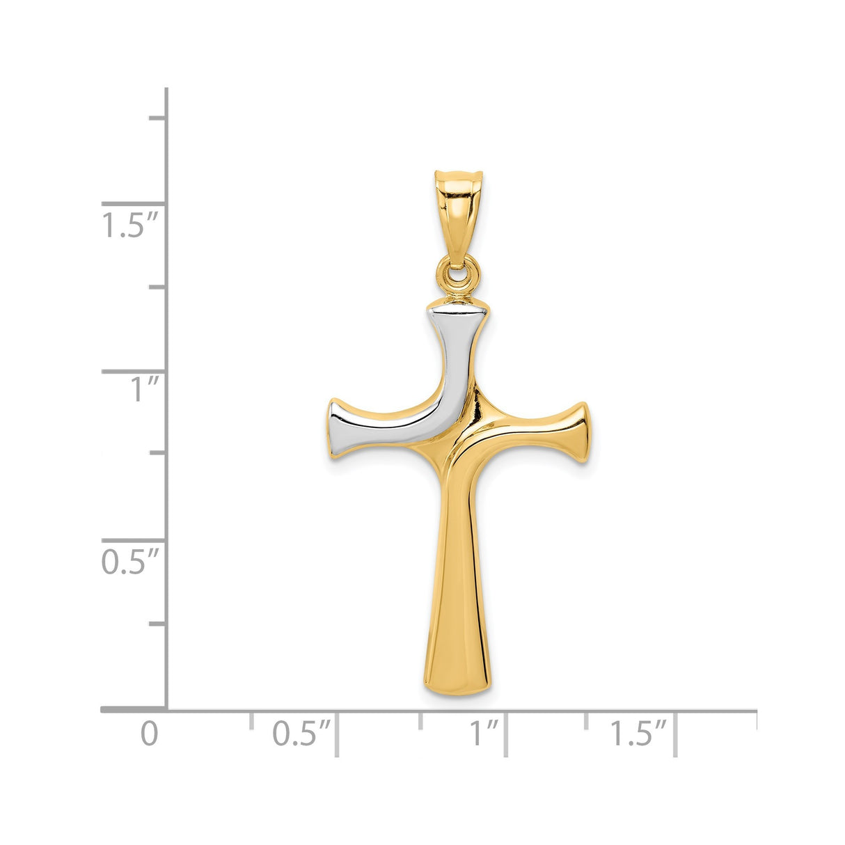 14k Two-Tone Gold Cross Pendant with Rhodium Accents, Modern Latin Cross Design