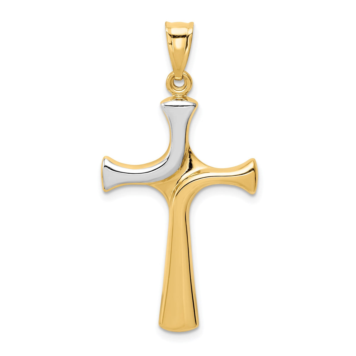14k Two-Tone Gold Cross Pendant with Rhodium Accents, Modern Latin Cross Design