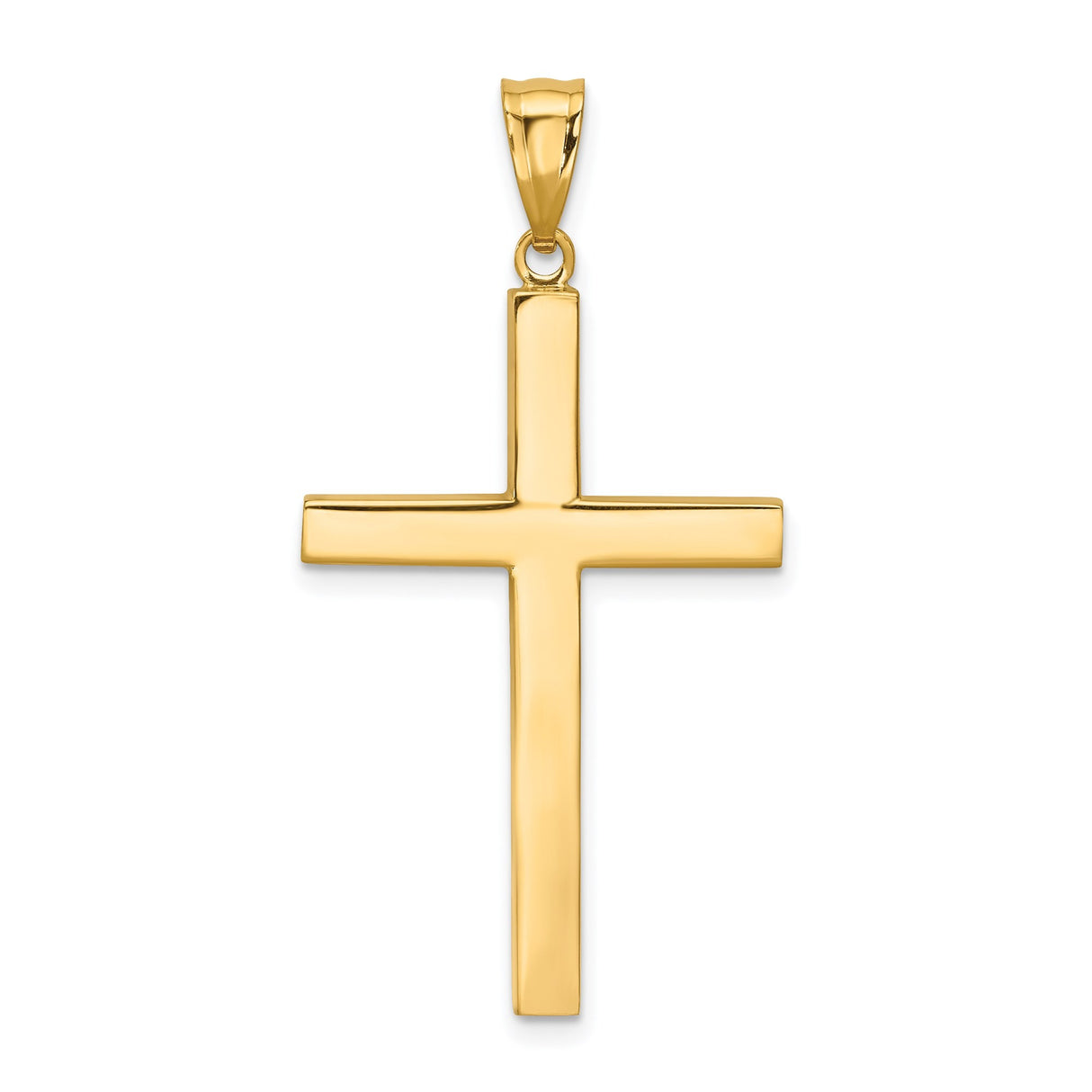 14k Yellow Gold Cross Pendant, Sleek Latin Design, High Polish Finish, Unisex Faith Jewelry
