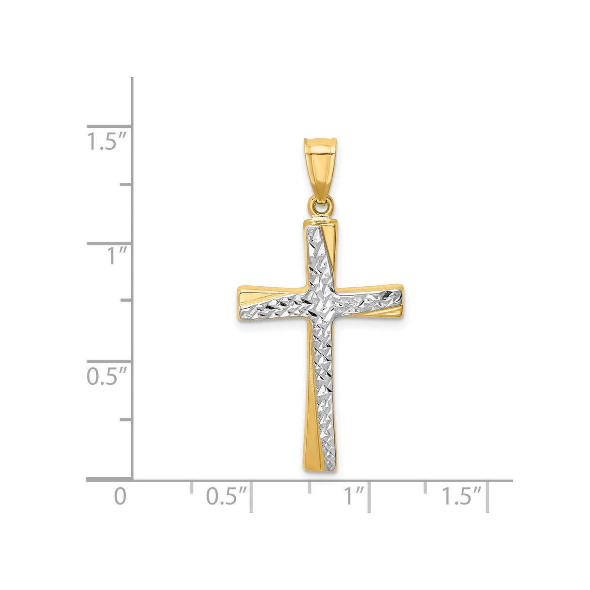 14k Multi-Tone Gold Cross Pendant with Textured Silver Inlay and Rhodium Accents