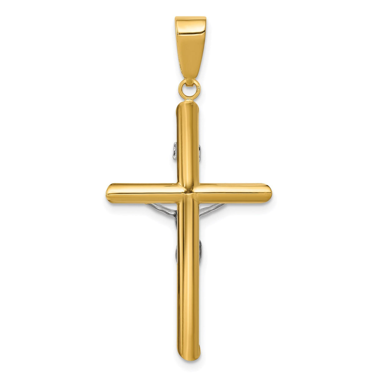 14k Multi-Tone Gold Crucifix Pendant with Latin INRI Cross and Christ Figure