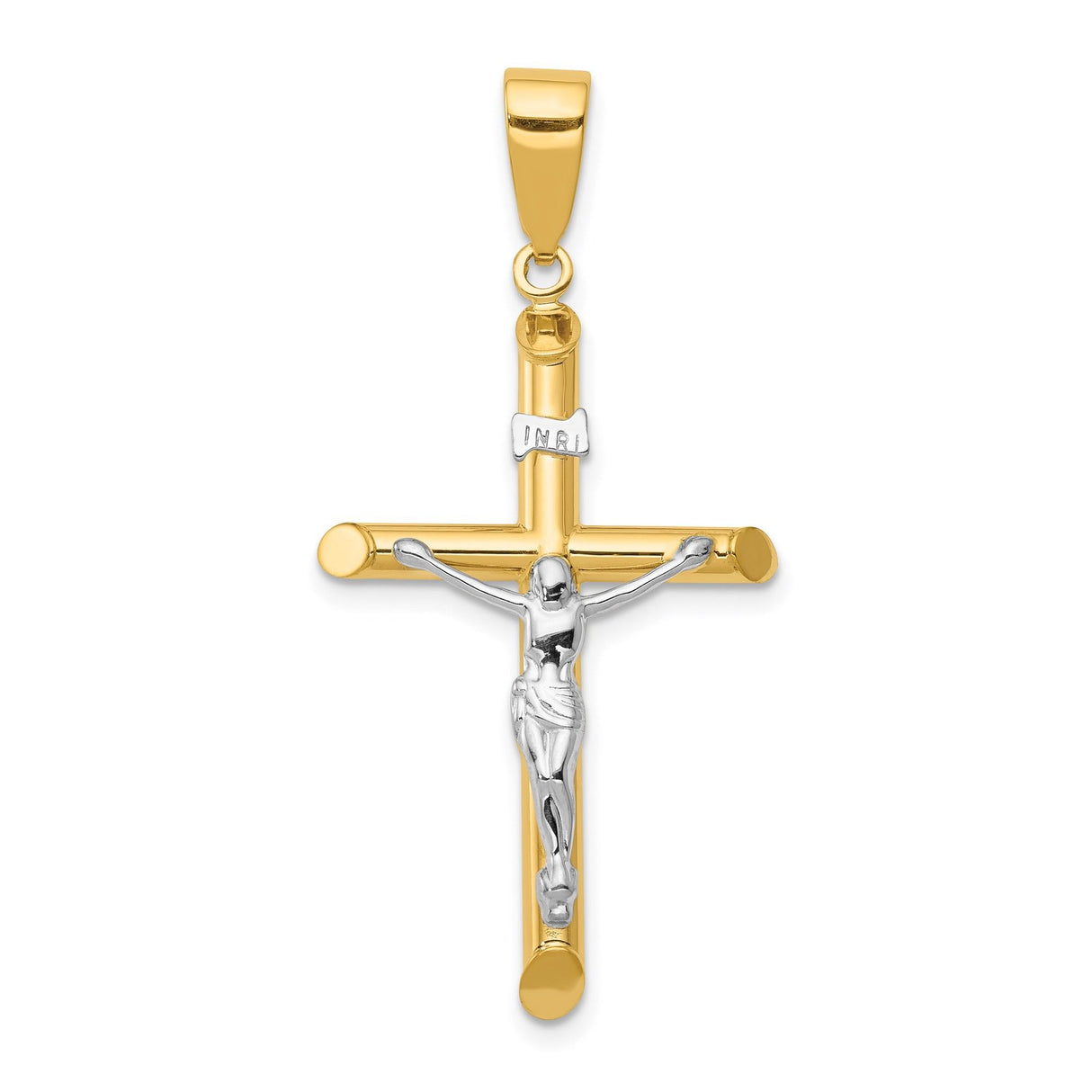 14k Multi-Tone Gold Crucifix Pendant with Latin INRI Cross and Christ Figure