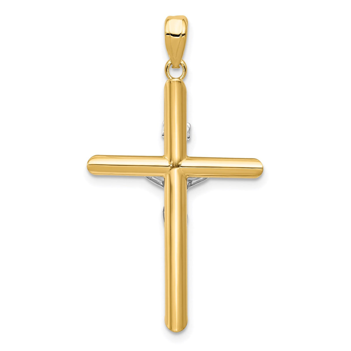 14k Multi-Tone Gold Latin Crucifix Pendant with INRI Jesus Figure Religious Charm