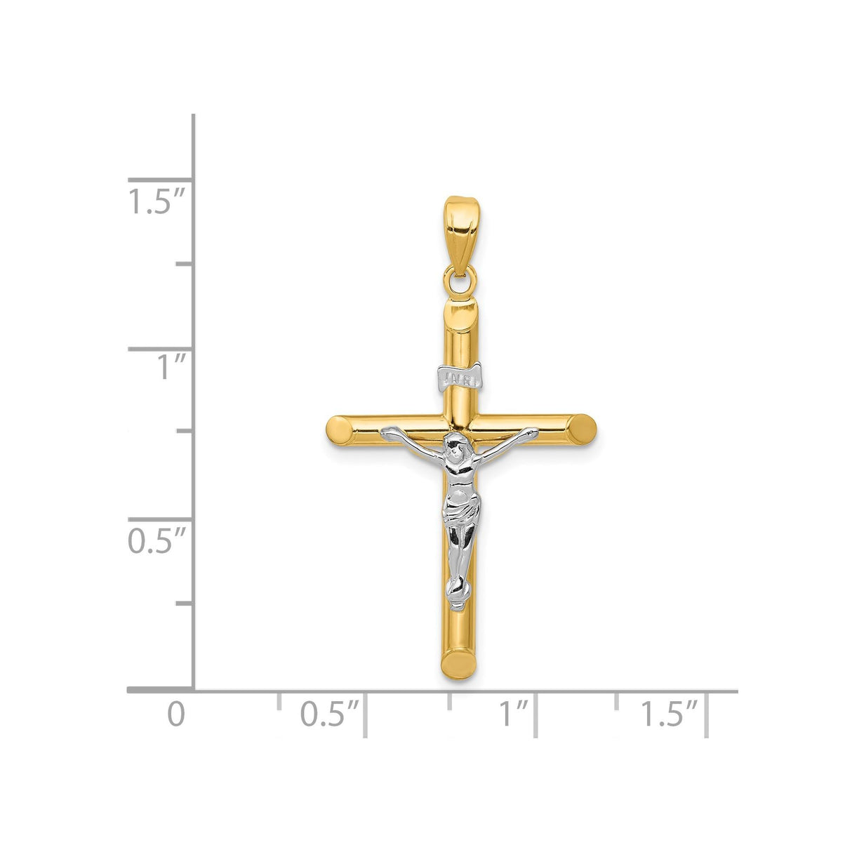 14k Multi-Tone Gold Latin Crucifix Pendant with INRI Jesus Figure Religious Charm