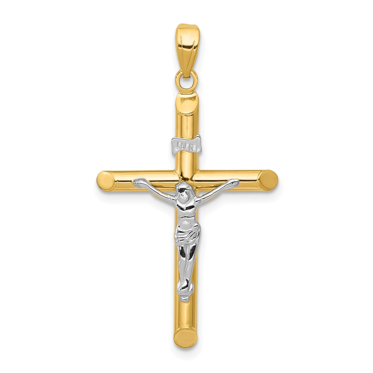 14k Multi-Tone Gold Latin Crucifix Pendant with INRI Jesus Figure Religious Charm