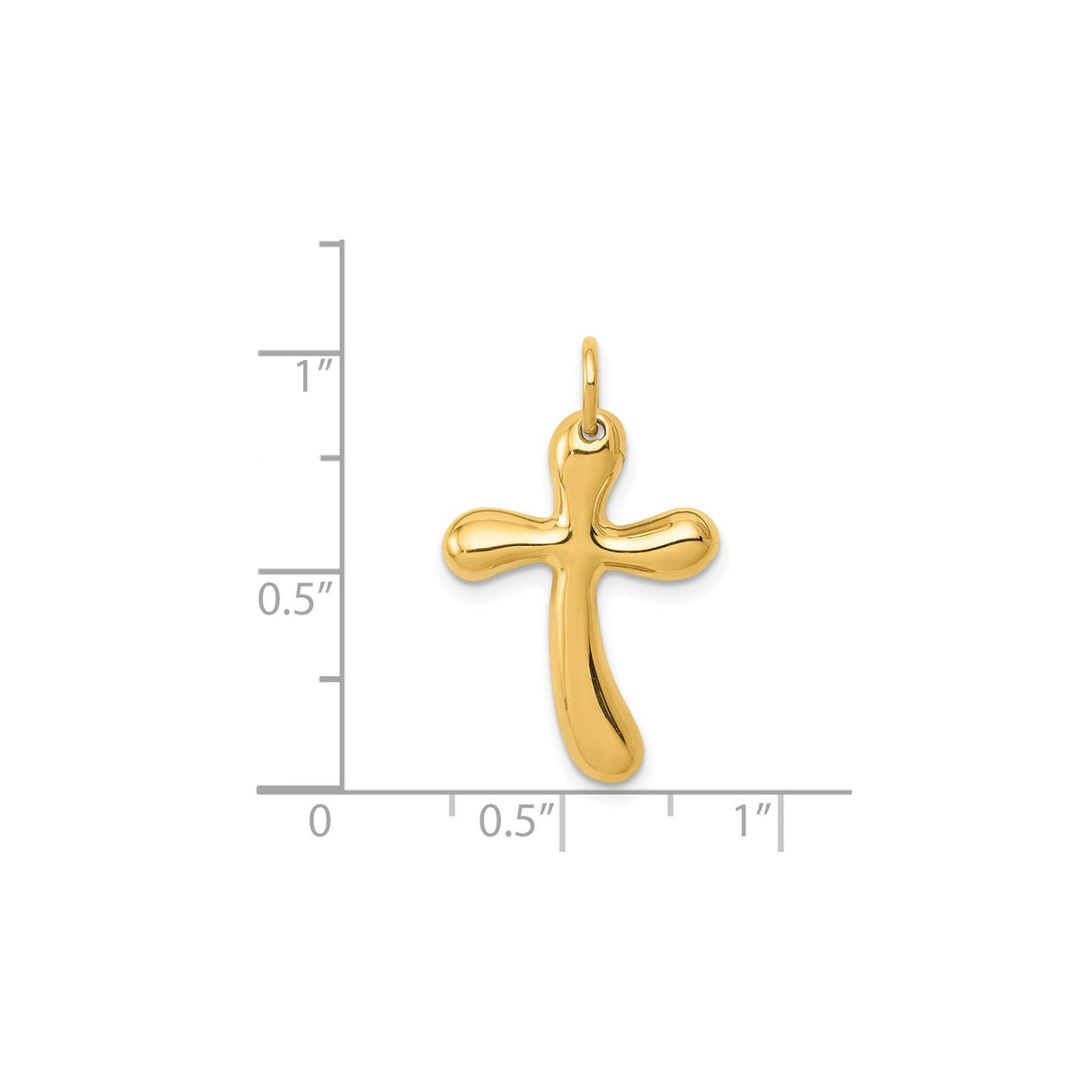 14k Yellow Gold Curved Cross Pendant, Polished Religious Charm, Minimalist Faith Jewelry for Men and Women