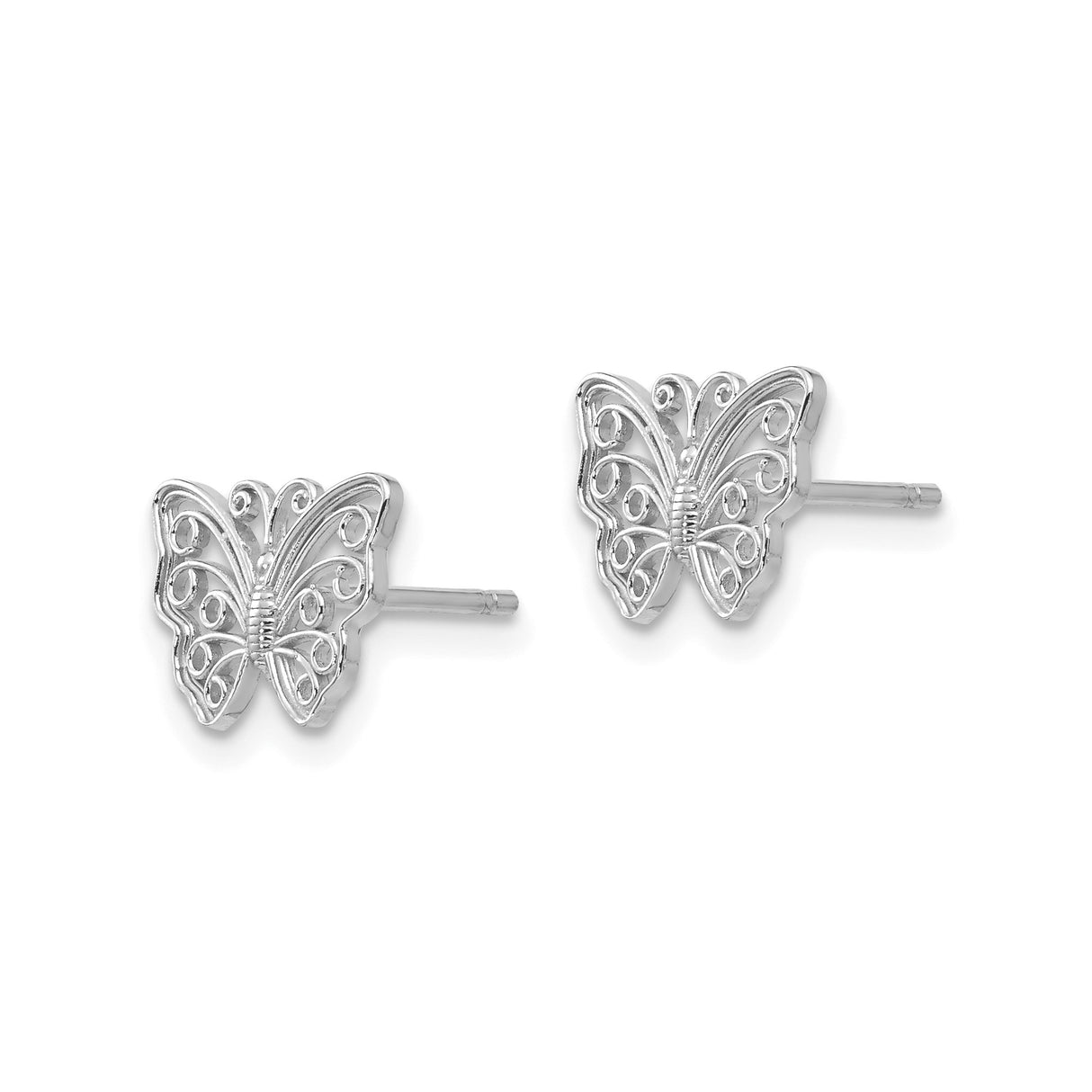14k White Gold Butterfly Stud Earrings with Open Filigree Design for Women
