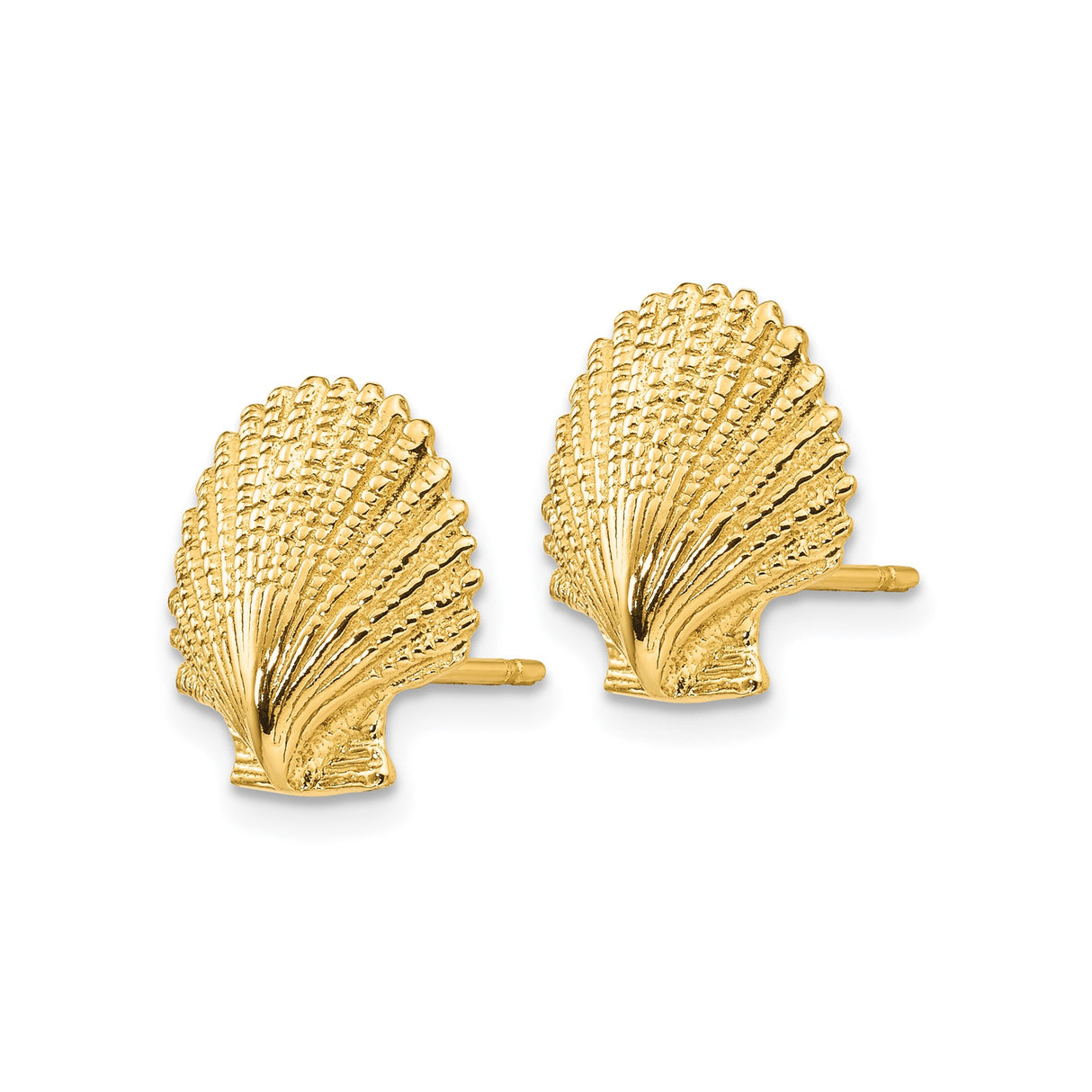 14k Yellow Gold Scallop Shell Stud Earrings, Marine Inspired Beach Jewelry for Women