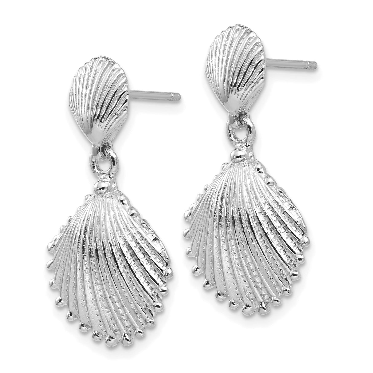 14k White Gold Seashell Dangle Earrings with Scallop Shell Design, Nautical Beach Style Jewelry