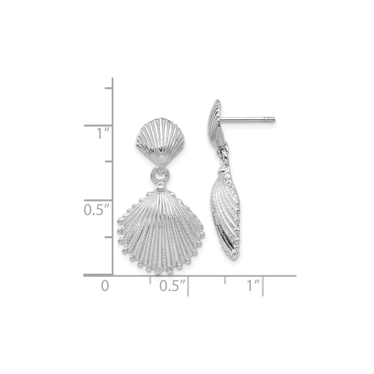 14k White Gold Seashell Dangle Earrings with Scallop Shell Design, Nautical Beach Style Jewelry