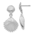 14k White Gold Seashell Dangle Earrings with Scallop Shell Design, Nautical Beach Style Jewelry