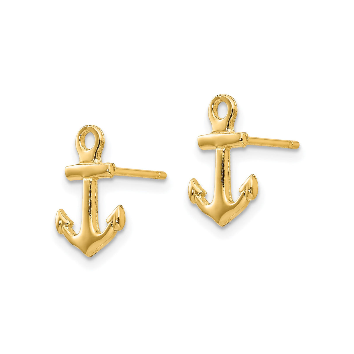 14k Yellow Gold Anchor Stud Earrings, Nautical Christian Symbol Jewelry for Women