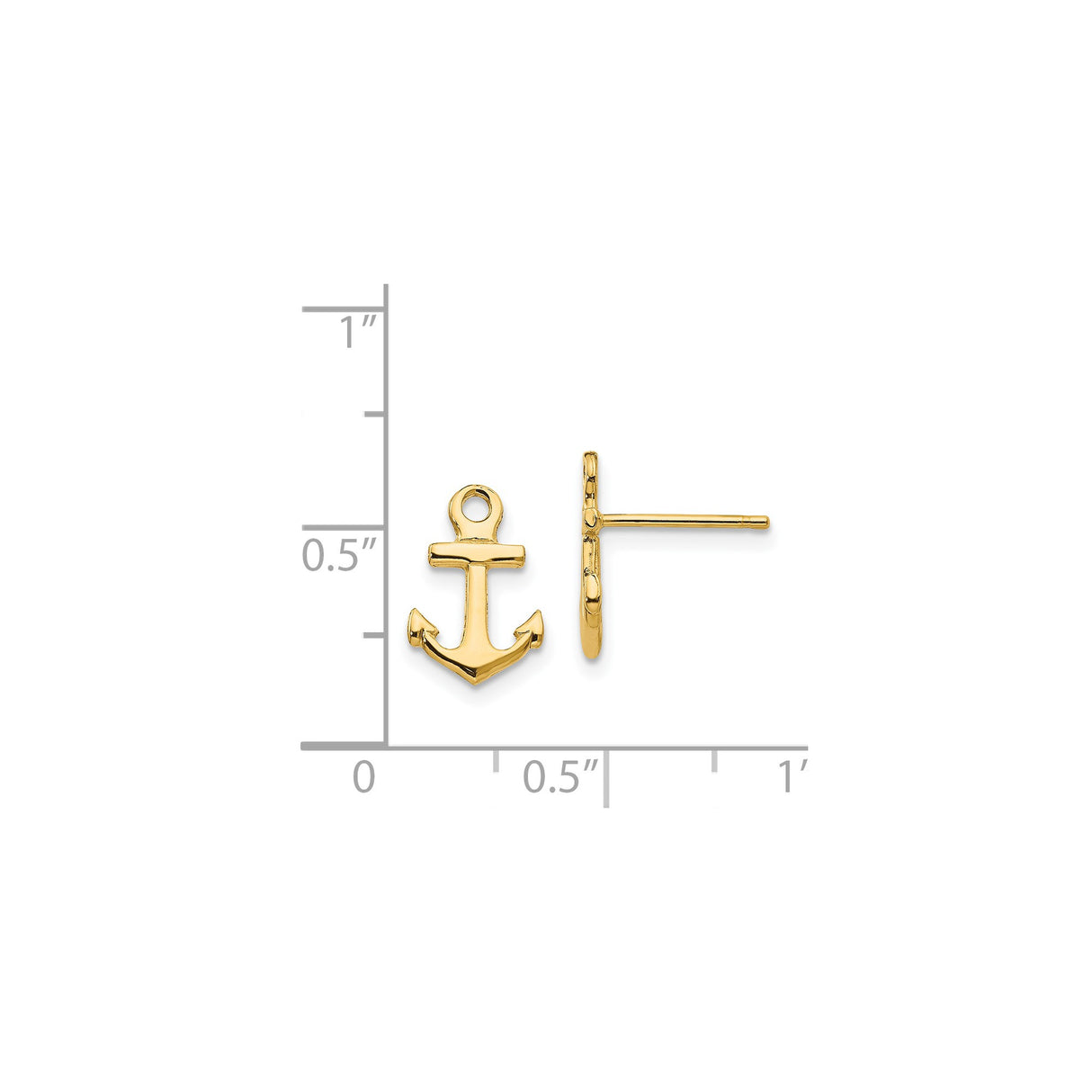 14k Yellow Gold Anchor Stud Earrings, Nautical Christian Symbol Jewelry for Women