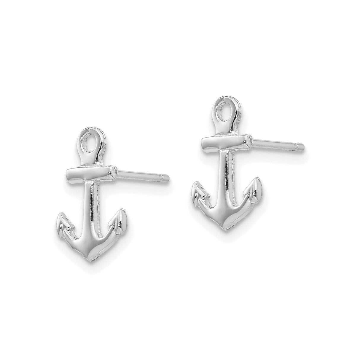 14k White Gold Anchor Stud Earrings, Polished Nautical Design, Symbolizing Hope and Strength