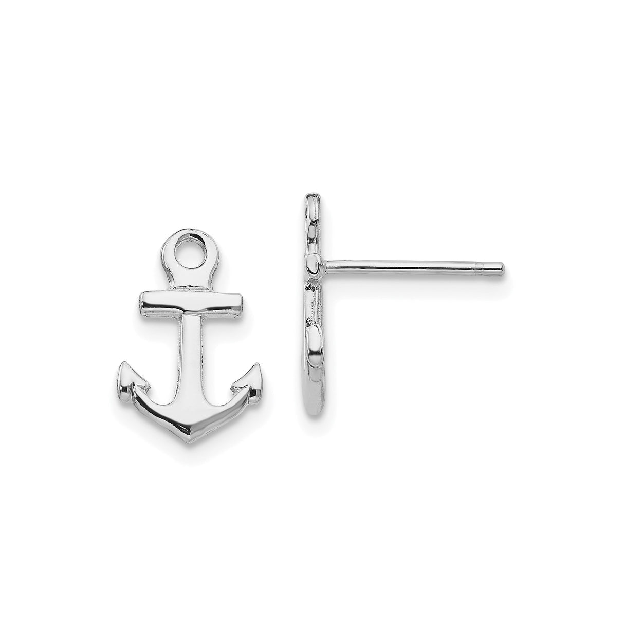 14k White Gold Anchor Stud Earrings, Polished Nautical Design, Symbolizing Hope and Strength
