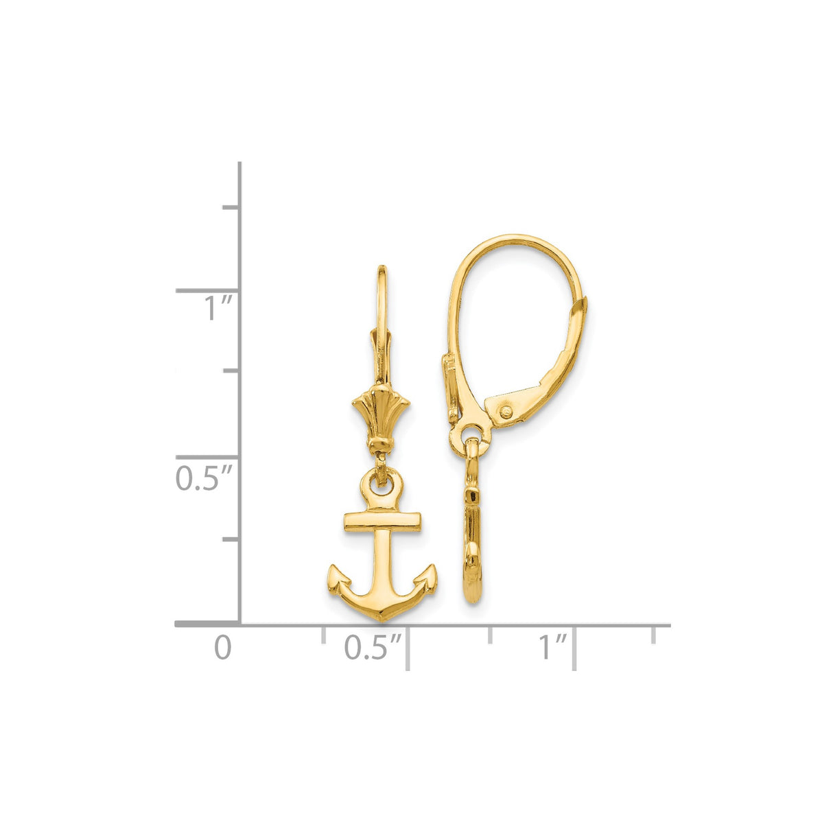 14k Yellow Gold Anchor Dangle Earrings, Nautical Theme Symbolizing Hope and Strength