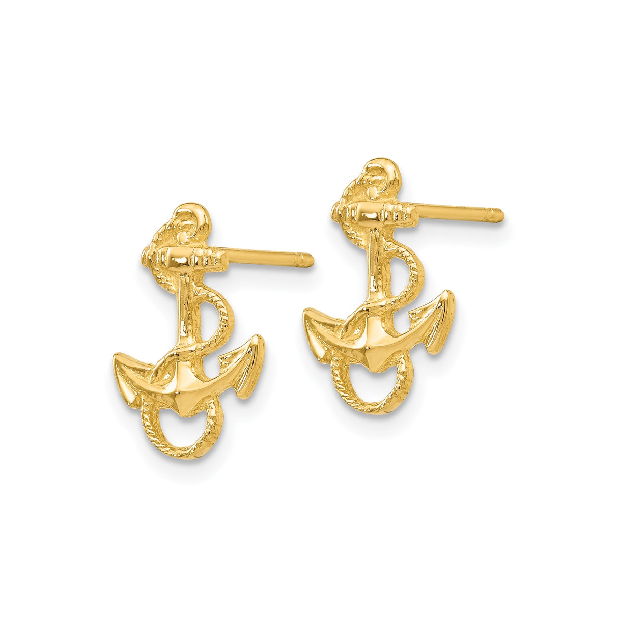 14k Yellow Gold Anchor Stud Earrings with Rope Design, Nautical Theme Jewelry for Women