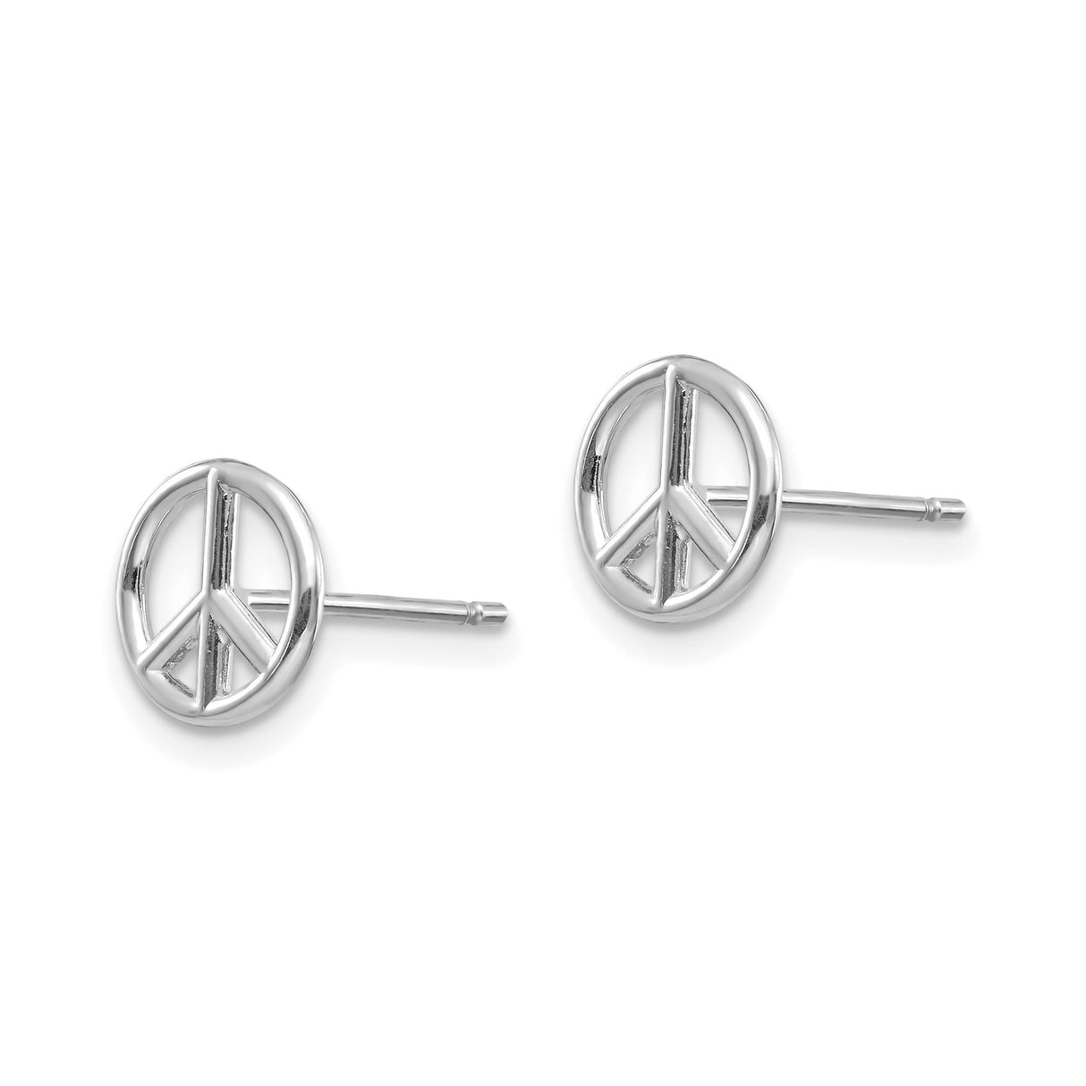 14k White Gold Peace Sign Stud Earrings, Minimalist Boho Symbolic Jewelry for Women