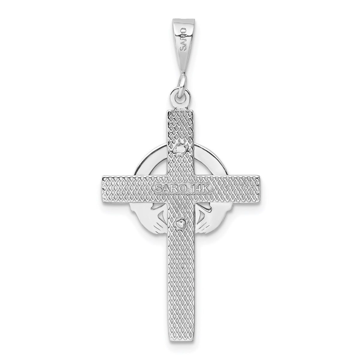 14k White Gold Claddagh Cross Pendant with Heart and Crown Symbol for Men and Women