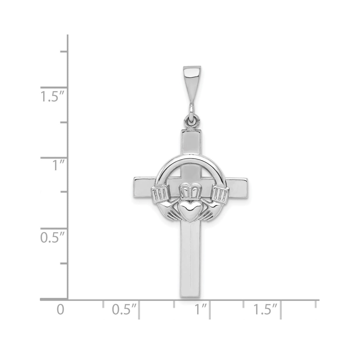 14k White Gold Claddagh Cross Pendant with Heart and Crown Symbol for Men and Women