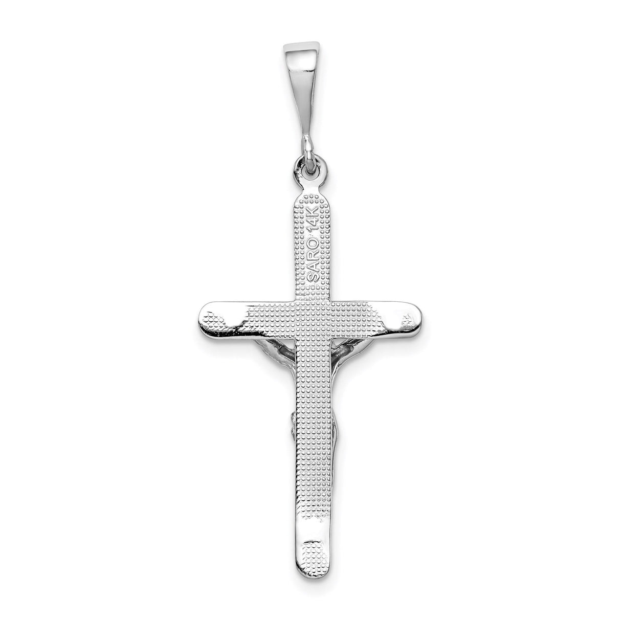 14k White Gold Crucifix Cross Pendant with Jesus Figure, Catholic Faith Style Jewelry