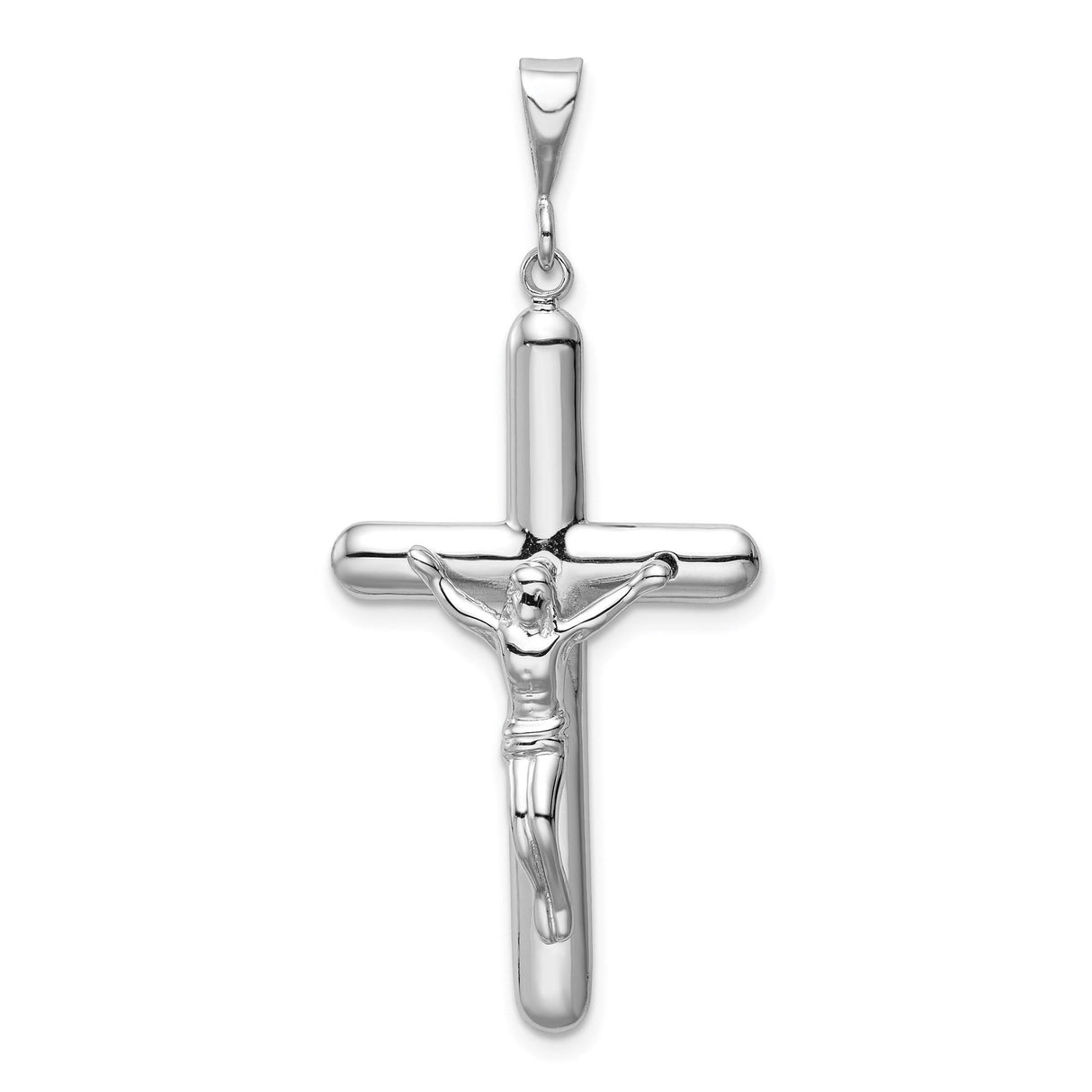 14k White Gold Crucifix Cross Pendant with Jesus Figure, Latin Style Religious Charm