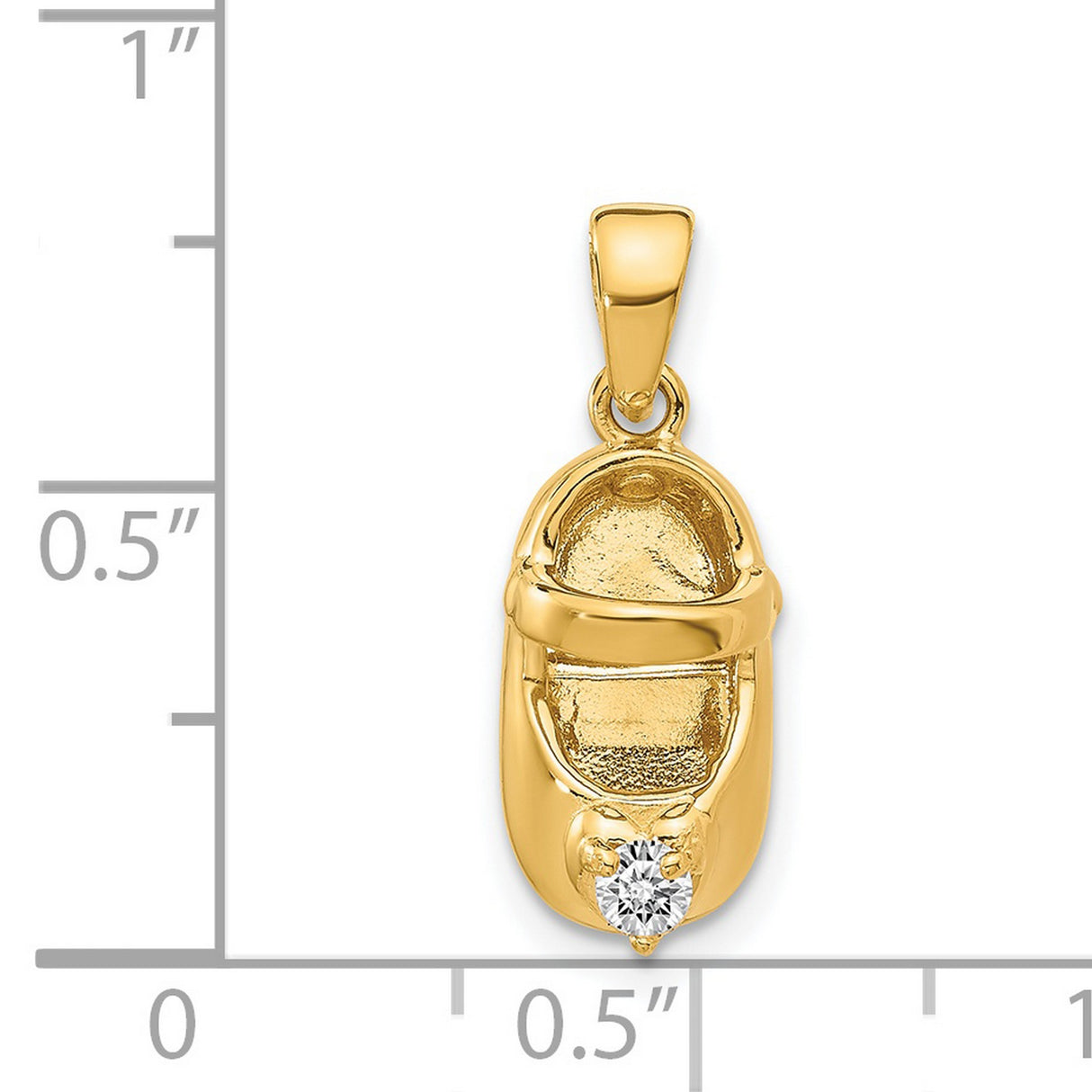 14k Yellow Gold Baby Shoe Pendant with Synthetic Birthstone, Polished Memorial Charm